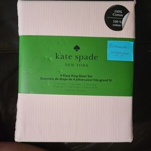 kate spade Pink Striped 4-Piece King Sheet Set Seersucker Stripe NIP New
